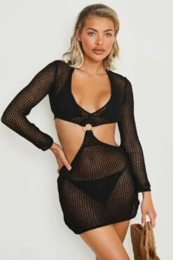 Vestito Da Mare All’uncinetto Con Anello -Negozio al dettaglio Vestiti gzz03004 black xl 2