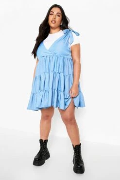 Vestito Grembiule Plus Size In Chambray Con Scollo Quadrato -Negozio al dettaglio Vestiti gzz03017 denim blue xl 2