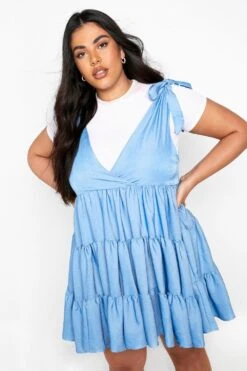 Vestito Grembiule Plus Size In Chambray Con Scollo Quadrato -Negozio al dettaglio Vestiti gzz03017 denim blue xl 3