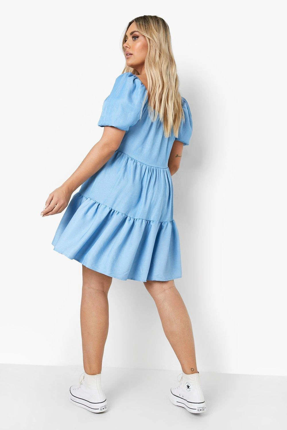 Vestito Grembiule Plus Size In Chambray Con Scollo Quadrato 2 Vestito Grembiule Plus Size In Chambray Con Scollo Quadrato - immagine 2