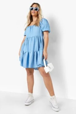 Vestito Grembiule Plus Size In Chambray Con Scollo Quadrato 6 Vestito Grembiule Plus Size In Chambray Con Scollo Quadrato -Negozio al dettaglio Vestiti gzz03018 denim blue xl 2