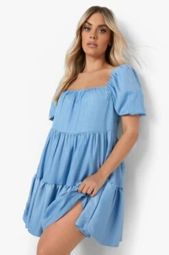 Vestito Grembiule Plus Size In Chambray Con Scollo Quadrato 7 Vestito Grembiule Plus Size In Chambray Con Scollo Quadrato -Negozio al dettaglio Vestiti gzz03018 denim blue xl 3