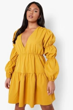 Vestito Grembiule Plus Size Con Scollo A V E Balze -Negozio al dettaglio Vestiti gzz03088 mustard xl 2