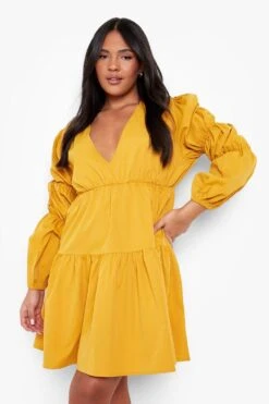 Vestito Grembiule Plus Size Con Scollo A V E Balze -Negozio al dettaglio Vestiti gzz03088 mustard xl 3