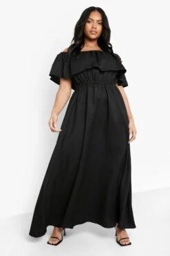 Vestito Maxi Plus Size Arricciato Con Scollo Bardot 6 Vestito Maxi Plus Size Arricciato Con Scollo Bardot -Negozio al dettaglio Vestiti gzz03119 black xl 2