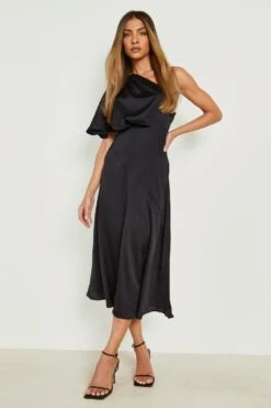 Vestito Longuette Asimmetrico In Raso