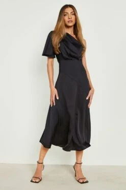 Vestito Longuette Asimmetrico In Raso 6 Vestito Longuette Asimmetrico In Raso -Negozio al dettaglio Vestiti gzz03472 black xl 2