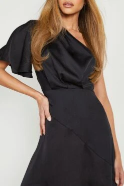 Vestito Longuette Asimmetrico In Raso 7 Vestito Longuette Asimmetrico In Raso -Negozio al dettaglio Vestiti gzz03472 black xl 3