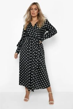 Vestito Maxi Plus Size A Pois Con Cintura