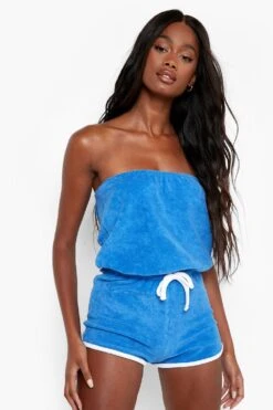 Vestito Da Mare In Spugna A Fascia Con Dettagli A Contrasto