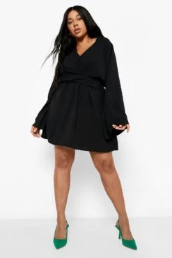 Vestito Skater Plus Size Con Dettagli Attorcigliati E Maniche Ampie -Negozio al dettaglio Vestiti gzz03646 black xl 2