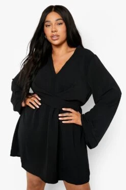 Vestito Skater Plus Size Con Dettagli Attorcigliati E Maniche Ampie -Negozio al dettaglio Vestiti gzz03646 black xl 3