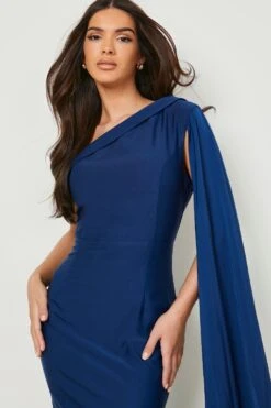 Vestito Maxi Stile Sirena Asimmetrico In Raso Con Drappeggio 7 Vestito Maxi Stile Sirena Asimmetrico In Raso Con Drappeggio -Negozio al dettaglio Vestiti gzz03904 navy xl 3