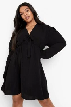 Vestito Skater Plus Size Effetto Goffrato Con Laccetti Davanti -Negozio al dettaglio Vestiti gzz03937 black xl 2