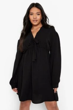 Vestito Skater Plus Size Effetto Goffrato Con Laccetti Davanti -Negozio al dettaglio Vestiti gzz03937 black xl 3