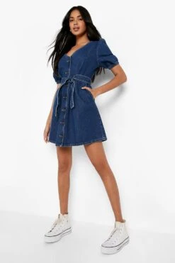 Vestito In Denim Con Cintura E Maniche A Sbuffo -Negozio al dettaglio Vestiti gzz04444 dark20wash xl 2