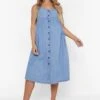 Vestito Midi Premaman In Chambray Con Bottoni