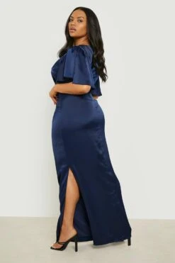Vestito Maxi Plus Size In Raso Con Maniche A Campana -Negozio al dettaglio Vestiti gzz05347 navy xl 1