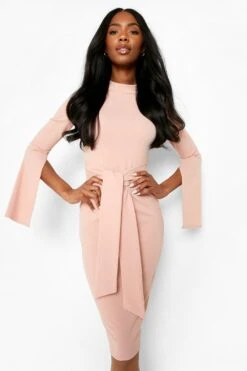 Vestito Midi In Taglio Sartoriale Con Collo Alto E Spacco -Negozio al dettaglio Vestiti gzz06064 dusty20rose xl 2