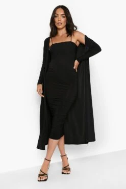 Set Premaman Vestito & Spolverino Con Scollo Quadrato E Ruches