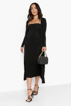 Set Premaman Vestito & Spolverino Con Scollo Quadrato E Ruches -Negozio al dettaglio Vestiti gzz06164 black xl 2