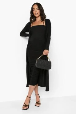 Set Premaman Vestito & Spolverino Con Scollo Quadrato E Ruches -Negozio al dettaglio Vestiti gzz06164 black xl 3