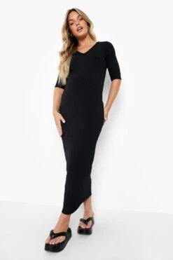 Vestito Midaxi Premaman A Coste Con Scollo A V