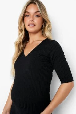 Vestito Midaxi Premaman A Coste Con Scollo A V -Negozio al dettaglio Vestiti gzz06303 black xl 3