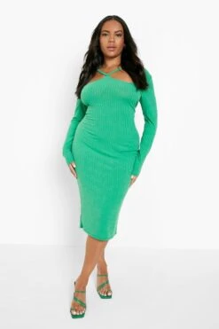 Vestito Midi Plus Size A Coste Con Cut-out -Negozio al dettaglio Vestiti gzz06349 green xl 2