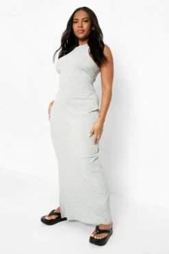 Vestito Maxi Plus Size A Coste Con Spacco E Laccetti