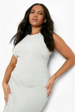 Vestito Maxi Plus Size A Coste Con Spacco E Laccetti -Negozio al dettaglio Vestiti gzz06351 grey20marl xl 3