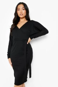 Vestito Midi Petite A Incrocio A Coste Con Cintura -Negozio al dettaglio Vestiti gzz06435 black xl 3