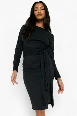 Vestito Midi Petite A Coste Con Spacco E Cintura -Negozio al dettaglio Vestiti gzz06436 black xl 3