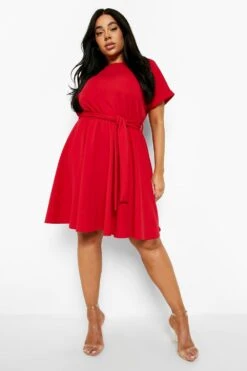 Vestito Skater Plus Size Con Laccetti In Vita -Negozio al dettaglio Vestiti gzz07012 red xl 2