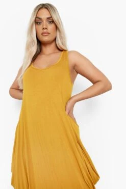 Vestito Midaxi Plus Size Con Ruches E Scollo A Vogatore Sul Retro -Negozio al dettaglio Vestiti gzz07016 mustard xl 3