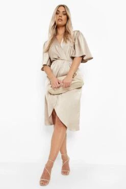 Vestito Scaldacuore Midi Plus Size Da Cerimonia In Raso -Negozio al dettaglio Vestiti gzz07055 champagne xl 2