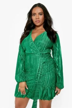 Vestito Skater Plus Size Plissettato Con Cintura E Volant Sul Fondo