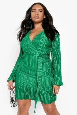 Vestito Skater Plus Size Plissettato Con Cintura E Volant Sul Fondo -Negozio al dettaglio Vestiti gzz07080 green xl 3