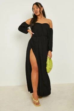 Vestito Maxi Plus Size Con Scollo Bardot E Maniche A Palloncino