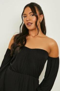 Vestito Maxi Plus Size Con Scollo Bardot E Maniche A Palloncino -Negozio al dettaglio Vestiti gzz07084 black xl 3