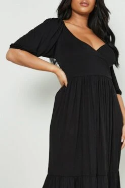 Vestito Smock Plus Size In Jersey A Incrocio Con Balze -Negozio al dettaglio Vestiti gzz07770 black xl 3