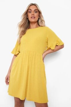 Vestito Smock Plus Size A Coste Con Arricciature