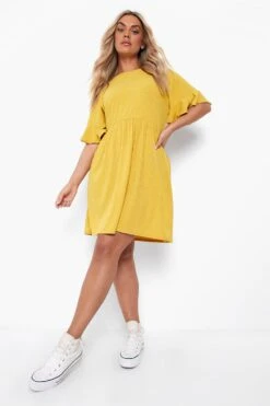 Vestito Smock Plus Size A Coste Con Arricciature -Negozio al dettaglio Vestiti gzz07772 mustard xl 2