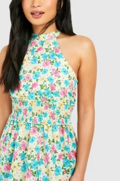 Vestito Maxi Petite A Fiori Increspato In Vita Con Fondo Arricciato 7 Vestito Maxi Petite A Fiori Increspato In Vita Con Fondo Arricciato -Negozio al dettaglio Vestiti gzz07832 lime xl 3