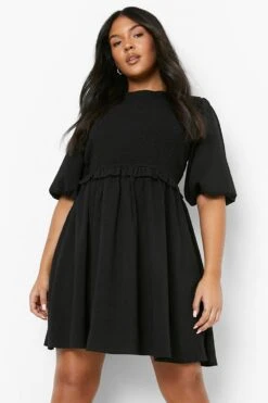 Vestito Skater Plus Size Effetto Goffrato Con Maniche A Sbuffo