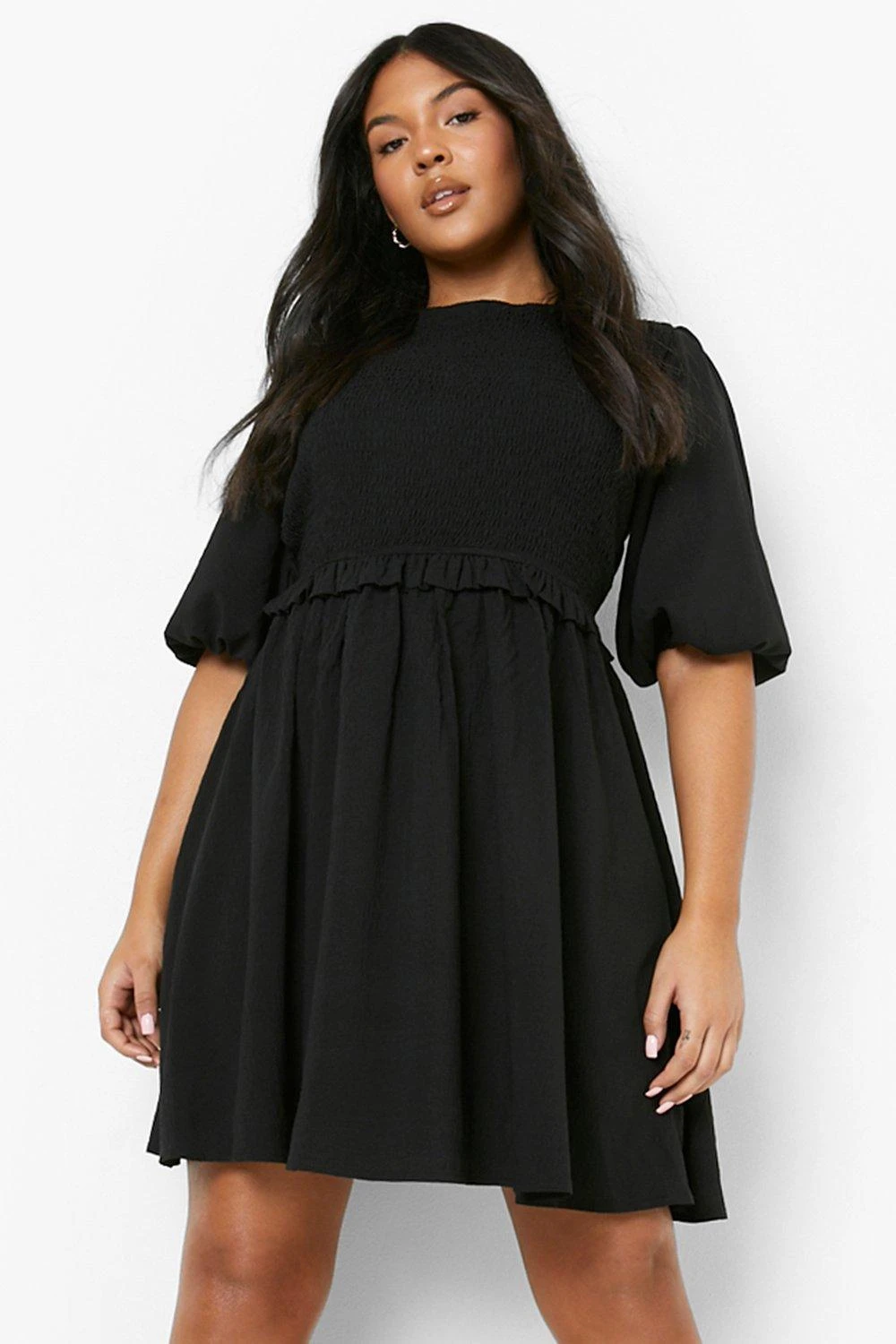 Vestito Skater Plus Size Effetto Goffrato Con Maniche A Sbuffo 1 Vestito Skater Plus Size Effetto Goffrato Con Maniche A Sbuffo