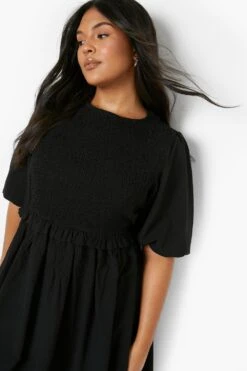 Vestito Skater Plus Size Effetto Goffrato Con Maniche A Sbuffo 7 Vestito Skater Plus Size Effetto Goffrato Con Maniche A Sbuffo -Negozio al dettaglio Vestiti gzz08337 black xl 3