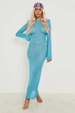 Vestito Maxi Da Mare In Maglia Semi-trasparente Con Scollo Profondo Sul Retro 6 Vestito Maxi Da Mare In Maglia Semi-trasparente Con Scollo Profondo Sul Retro -Negozio al dettaglio Vestiti gzz09107 washed20blue xl 2