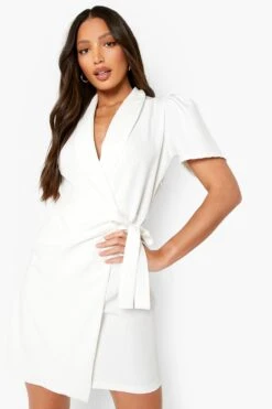 Vestito Blazer Tall A Maniche Corte Con Parte A Incrocio Sovrapposta -Negozio al dettaglio Vestiti gzz09320 white xl 2