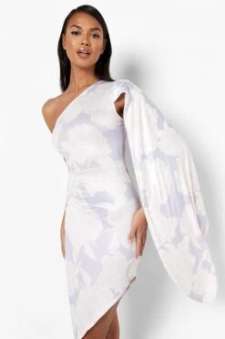 Vestito Midi Seducente Monospalla A Fiori Con Mantella -Negozio al dettaglio Vestiti gzz09428 lilac xl 3